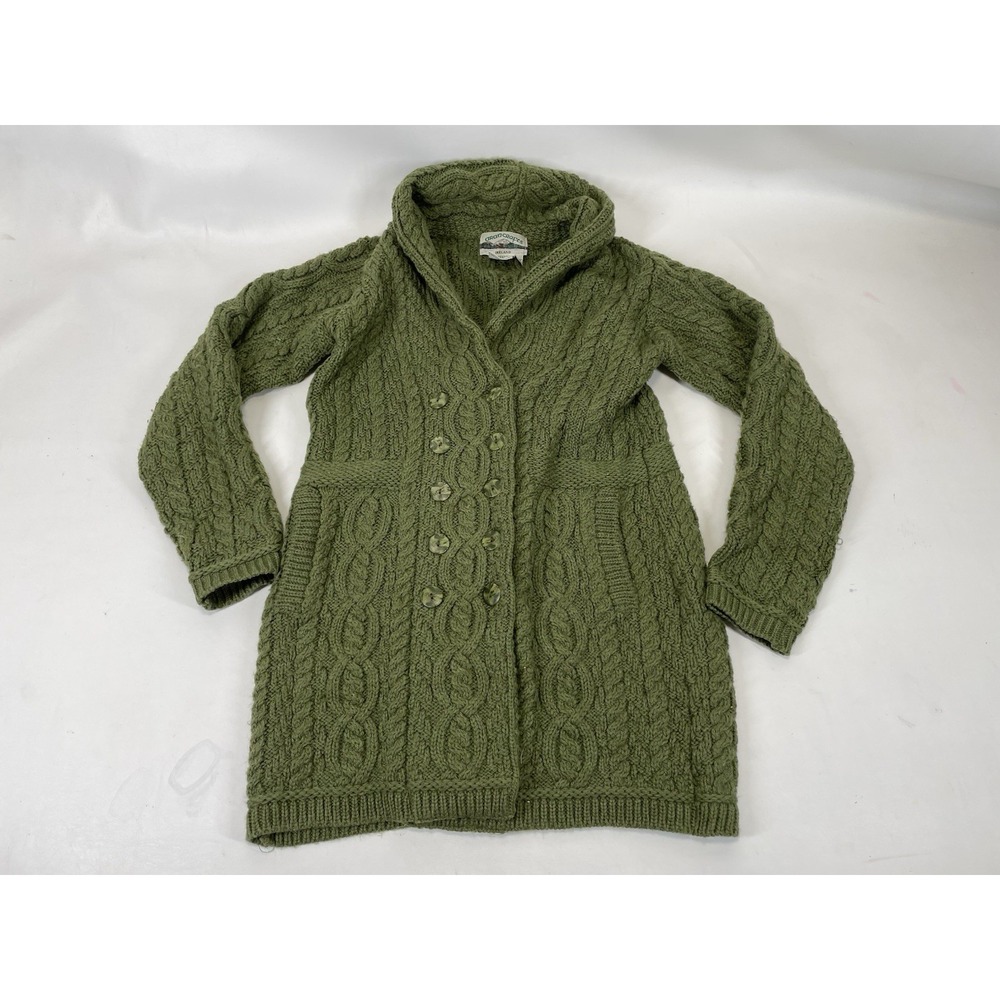 Aran Crafts Merino Wool Sweater Cardigan Womens Size 2XS Green